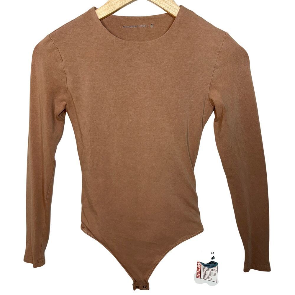 Abercrombie & Fitch Tan Brown Nude Long Sleeve Stretch Knit Bodysuit Womens XS